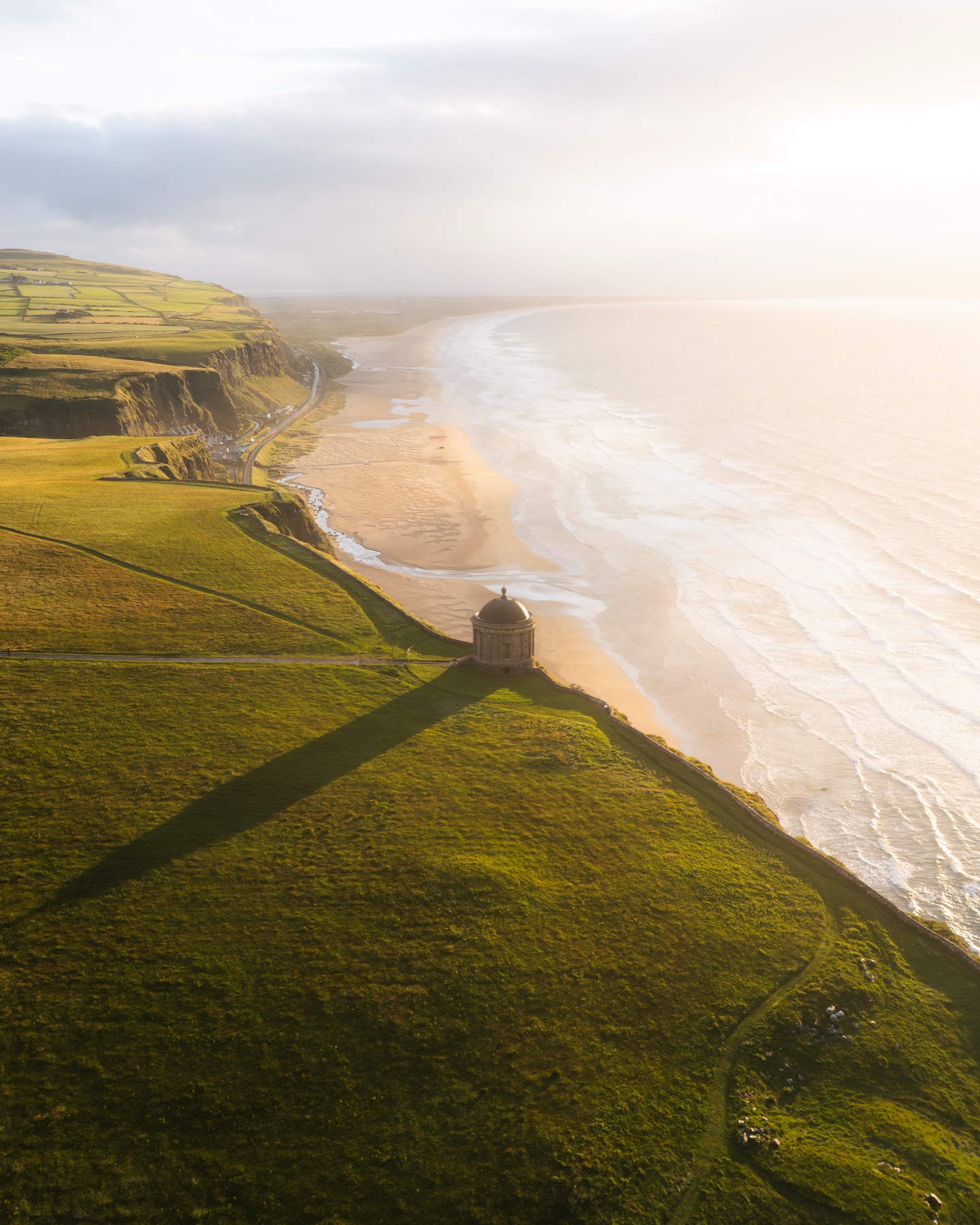 Mussenden Temple on the cliff edge above Benone and Downhill Strand