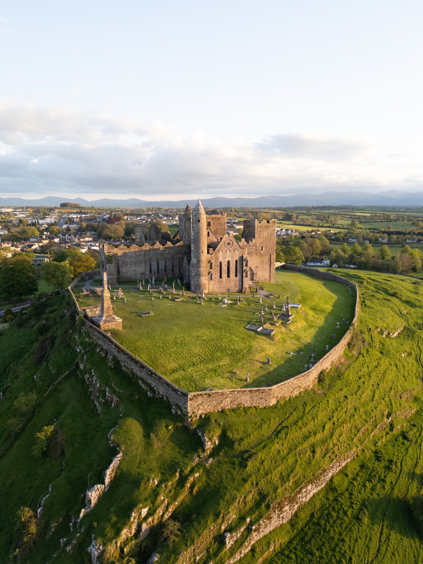 The medieval buildings of the Rock of Cashel on their limestone outcrop, County Tipperary
